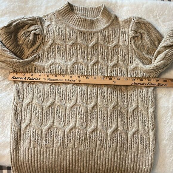 NWOT Express Metallic Sweater Puff Sleeve Gold threading Open Stitch Size Small - Picture 10 of 16